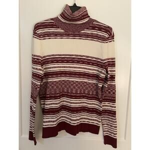 Tory Burch Women's JULIE Burgundy Red Striped Turtleneck Sweater Size XL
